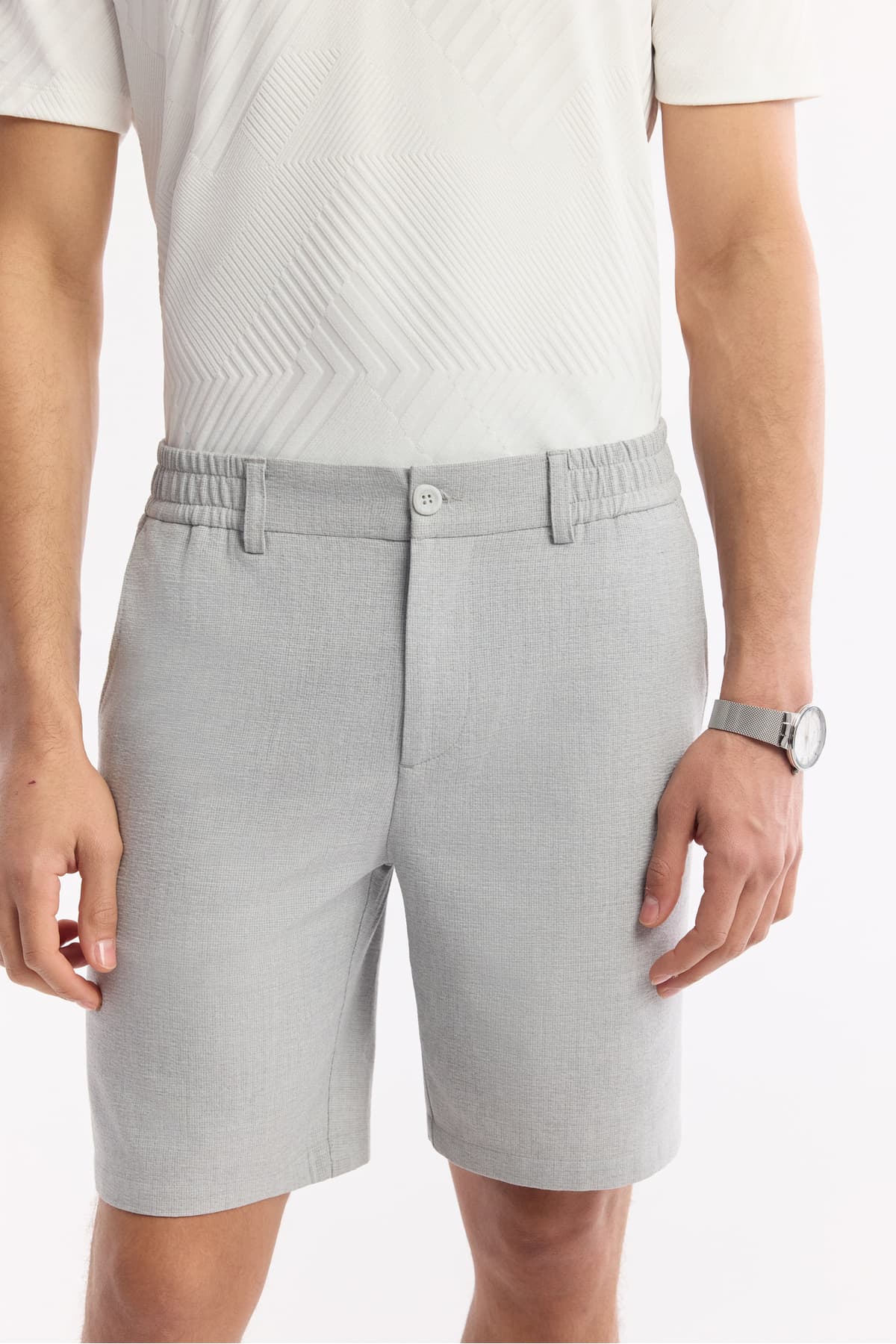 شورت چینو مردانه Avva خاکستری روشن گوفره اسلیم فیت بایاسترچ مدل A51Y3730 شورت چینو مردانه Avva خاکستری روشن گوفره اسلیم فیت بایاسترچ مدل A51Y3730