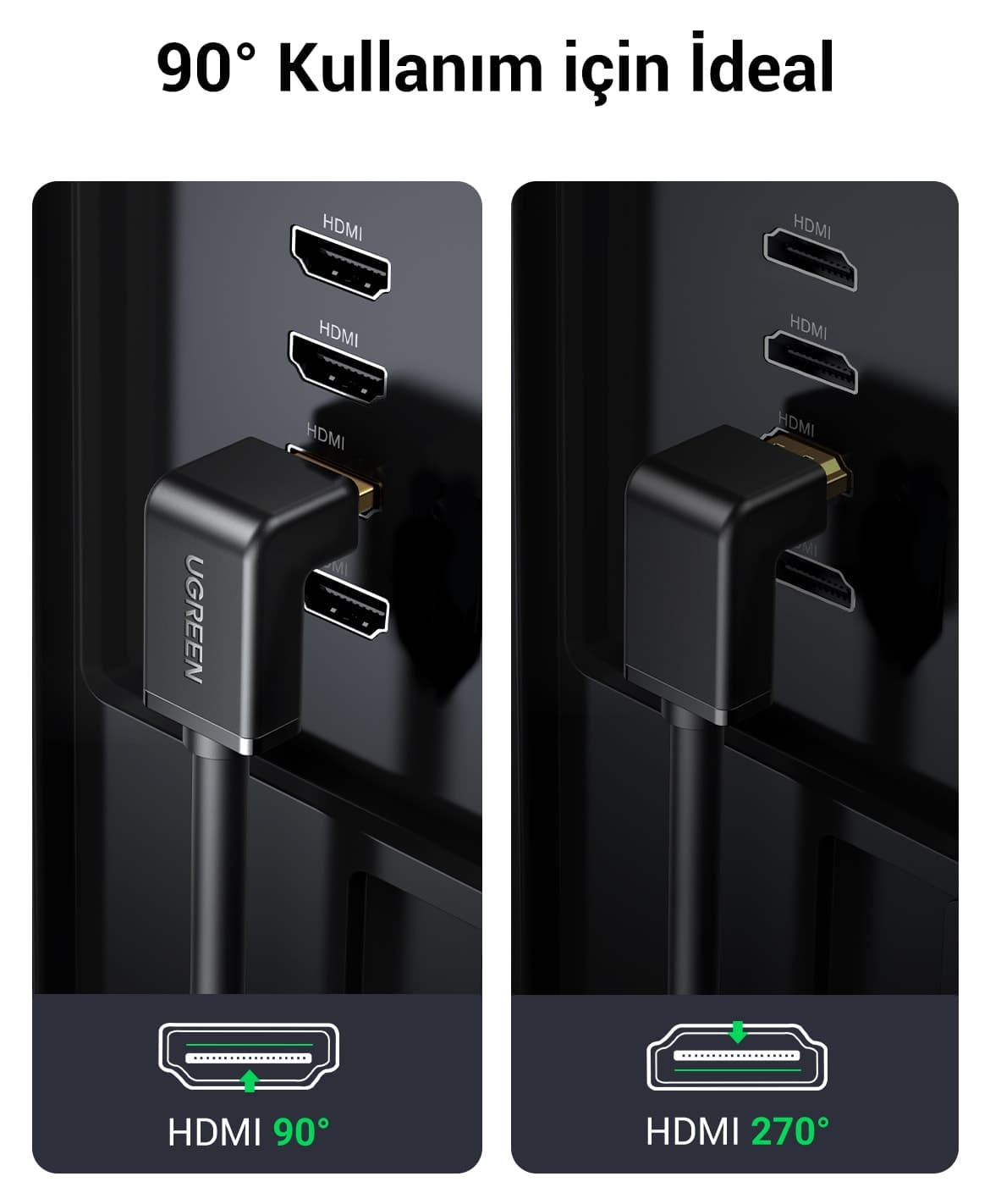 کابل HDMI 4K نری به نری Ugreen مشکی زاویهدار ۹۰ درجه 2m مدل 10173 کابل HDMI 4K نری به نری Ugreen مشکی زاویهدار ۹۰ درجه 2m مدل 10173