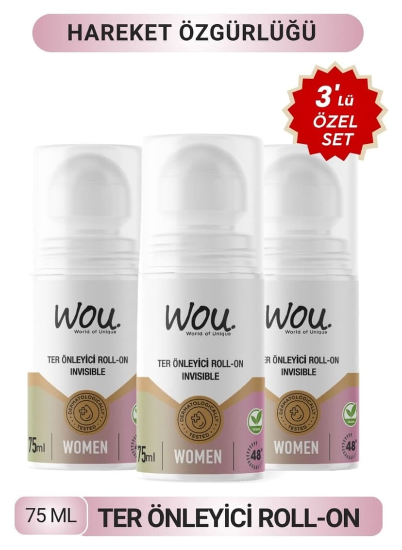 دئودورانت رولآن زنانه WOU World of Unique ضدتعریق ضدلکه 3 عددی 75 ml دئودورانت رولآن زنانه WOU World of Unique ضدتعریق ضدلکه 3 عددی 75 ml
