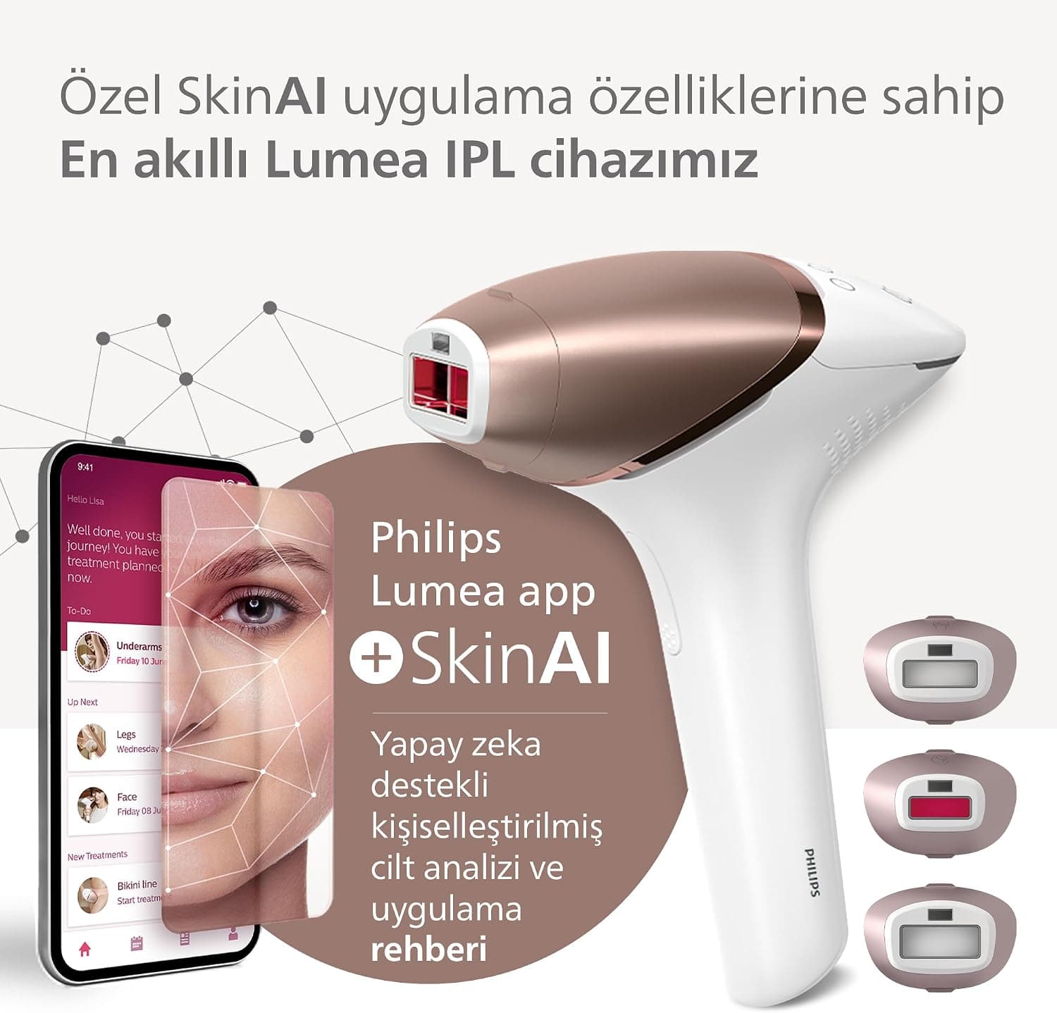 دستگاه رفع موهای زائد IPL Philips سری Lumea 9900 با اپلیکیشن SkinAI، مدل BRI953/01، 3 سری و کیف دستگاه رفع موهای زائد IPL Philips سری Lumea 9900 با اپلیکیشن SkinAI، مدل BRI953/01، 3 سری و کیف
