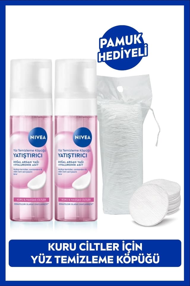 فوم پاککننده صورت برای پوست خشک و حساس NIVEA حاوی اسید هیالورونیک 150ml X2Adet همراه پنبه هدیه فوم پاککننده صورت برای پوست خشک و حساس NIVEA حاوی اسید هیالورونیک 150ml X2Adet همراه پنبه هدیه