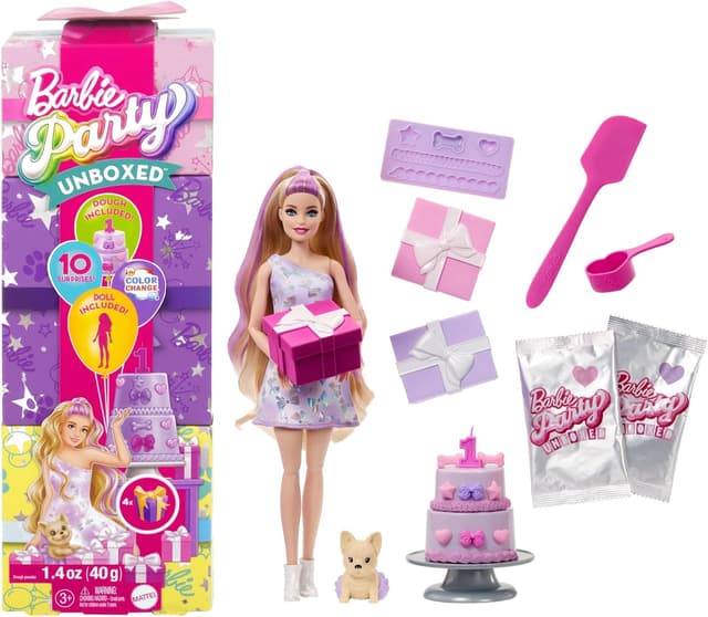عروسک و لوازم جانبی Barbie سری Pet Birthday، ست Birthday Bows با 10 سورپرایز، تغییر رنگ و فعالیت تزئین کیک عروسک و لوازم جانبی Barbie سری Pet Birthday، ست Birthday Bows با 10 سورپرایز، تغییر رنگ و فعالیت تزئین کیک