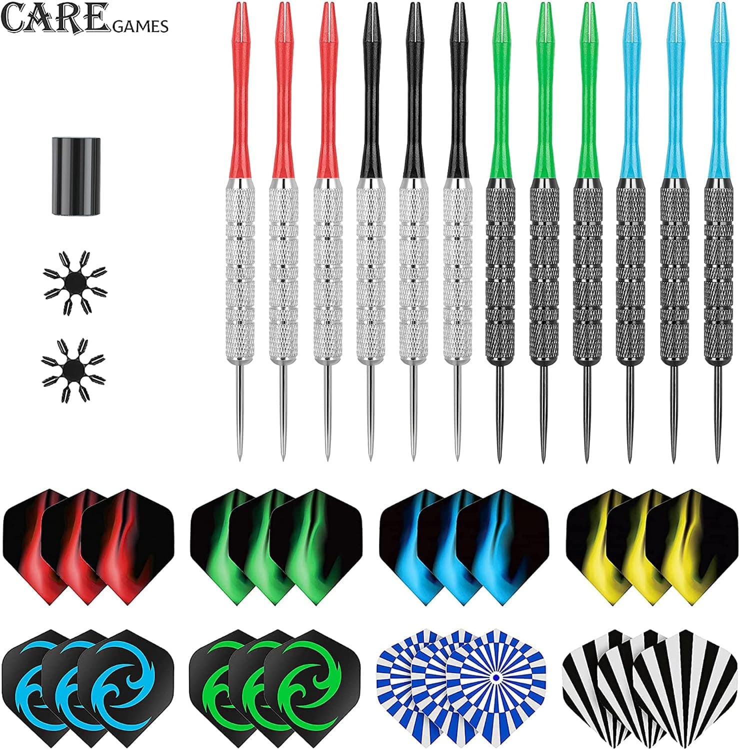 ست دارت نوک فلزی CareGames شامل 12pcs دارت 18 Gram، 12 شفت و 24 بال پرواز ست دارت نوک فلزی CareGames شامل 12pcs دارت 18 Gram، 12 شفت و 24 بال پرواز