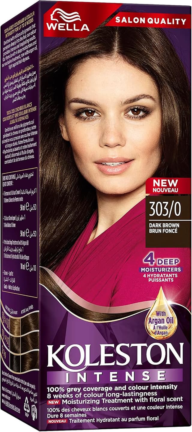 رنگ موی Wella Koleston Intense با پوشش 100٪ سفیدی و روغن آرگان قهوهای تیره مدل 303/0 رنگ موی Wella Koleston Intense با پوشش 100٪ سفیدی و روغن آرگان قهوهای تیره مدل 303/0