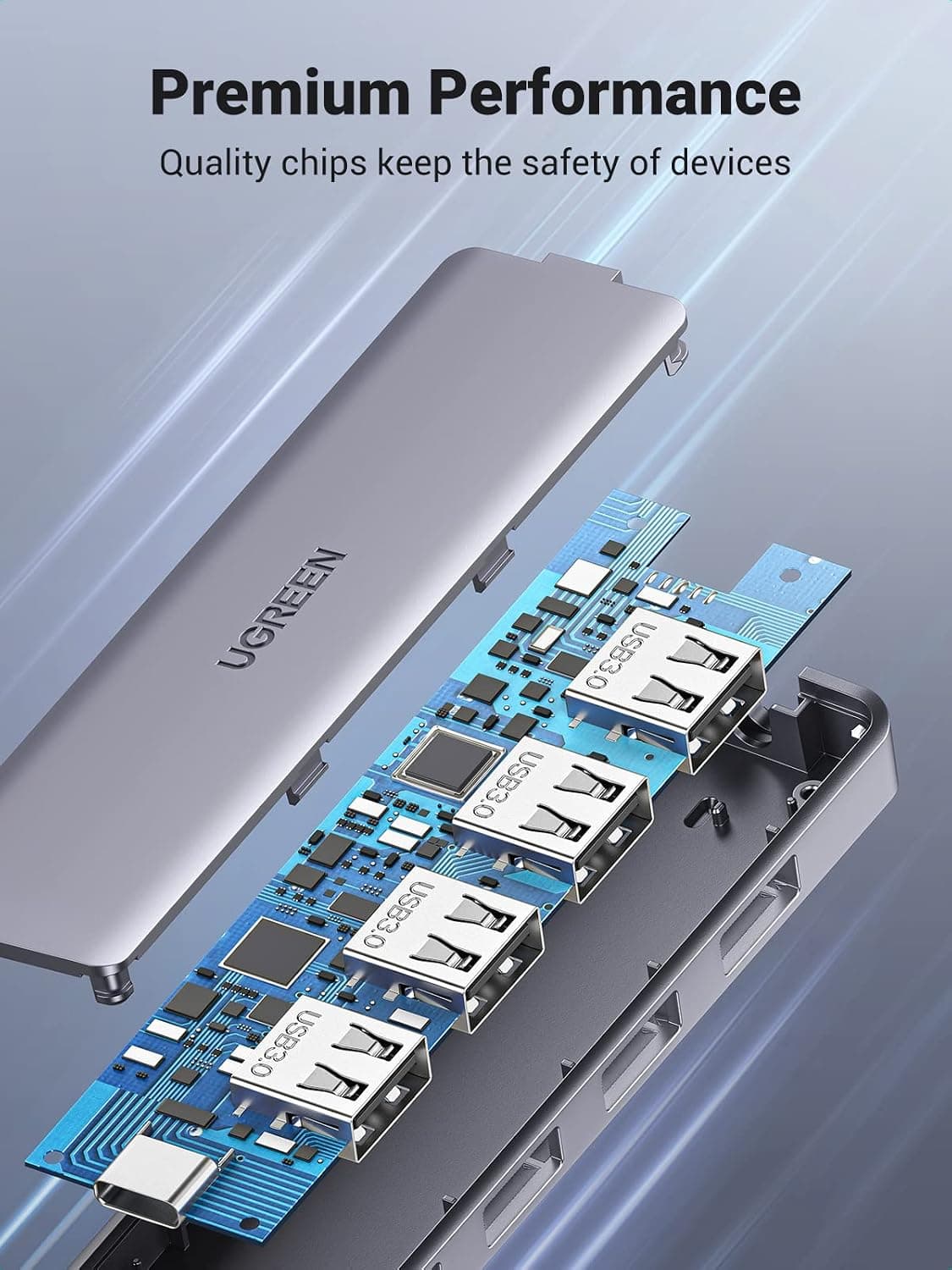 هاب USB C UGREEN با 4×USB 3.0 و پورتهای شارژ 5V/2.4A 15cm هاب USB C UGREEN با 4×USB 3.0 و پورتهای شارژ 5V/2.4A 15cm
