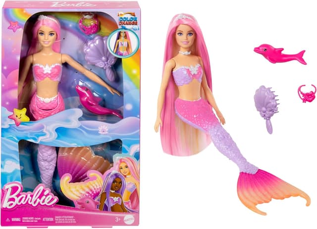 عروسک پری دریایی Barbie Malibu با قابلیت تغییر رنگ، دلفین و لوازم جانبی عروسک پری دریایی Barbie Malibu با قابلیت تغییر رنگ، دلفین و لوازم جانبی