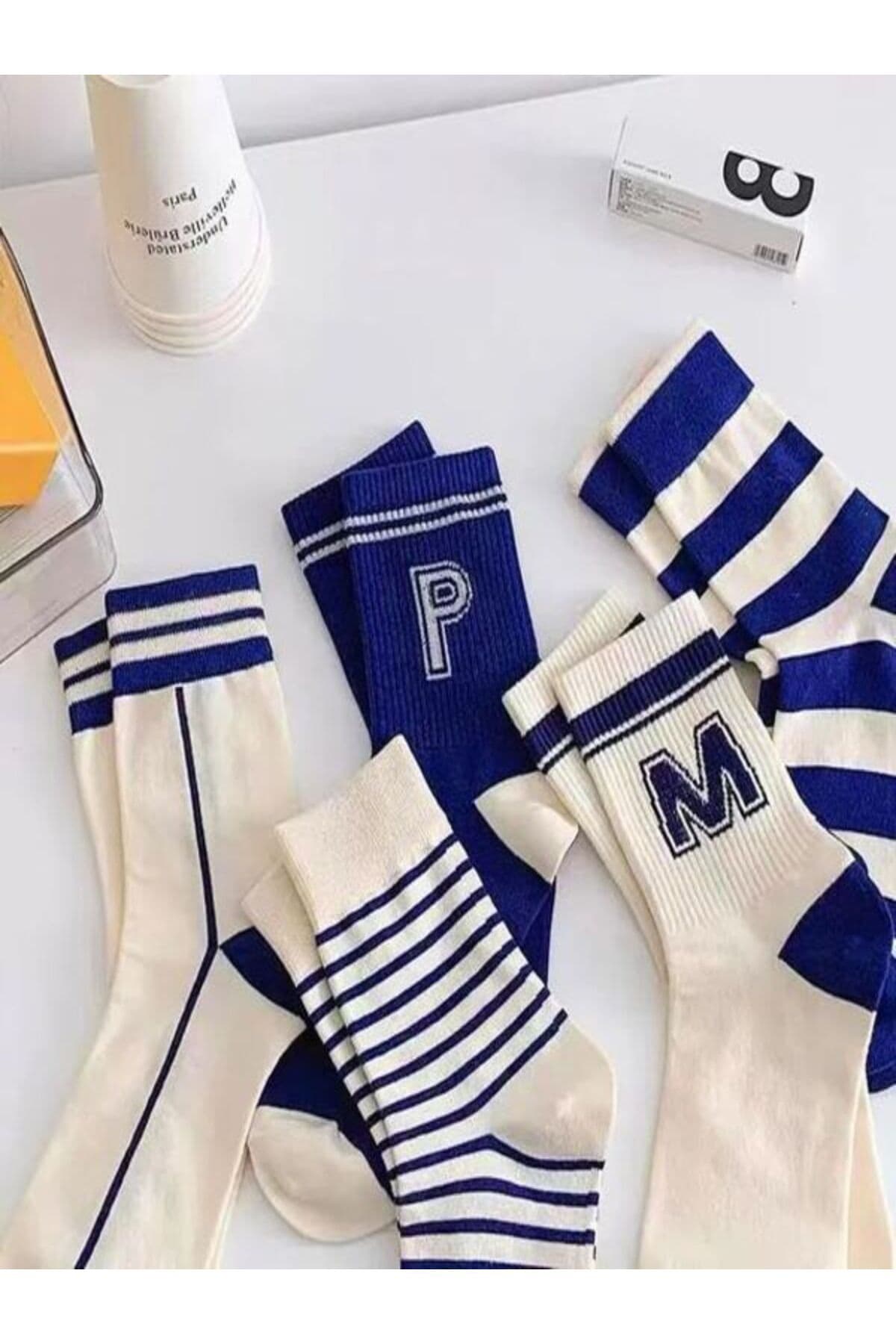 ست جوراب ساق کوتاه یونیسکس Sky Socks راه راه آبی معطر 5 عددی ست جوراب ساق کوتاه یونیسکس Sky Socks راه راه آبی معطر 5 عددی