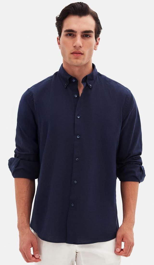 پیراهن مردانه D'S Damat Comfort نارنجی روشن یقه دکمهدار ظاهر کتانی %100 پنبه پیراهن مردانه D'S Damat Comfort نارنجی روشن یقه دکمهدار ظاهر کتانی %100 پنبه