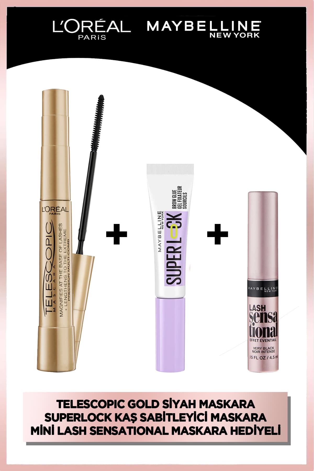 ریمل L'Oreal Paris Telescopic Gold، تثبیتکننده ابرو Maybelline Super Lock و ریمل مینی Lash Sensational ریمل L'Oreal Paris Telescopic Gold، تثبیتکننده ابرو Maybelline Super Lock و ریمل مینی Lash Sensational