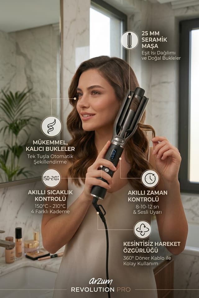 فر کننده مو Arzum Revolution Pro سرامیک 25 میلیمتری مشکی مدل AR5171 فر کننده مو Arzum Revolution Pro سرامیک 25 میلیمتری مشکی مدل AR5171