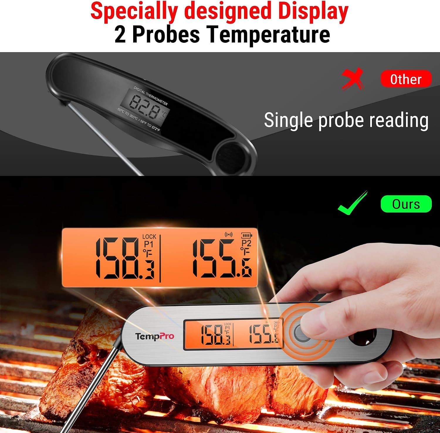ترمومتر دیجیتال گوشت Thermopro دو پروبی ضدآب با سنسور فر شارژی مدل TP610 ترمومتر دیجیتال گوشت Thermopro دو پروبی ضدآب با سنسور فر شارژی مدل TP610