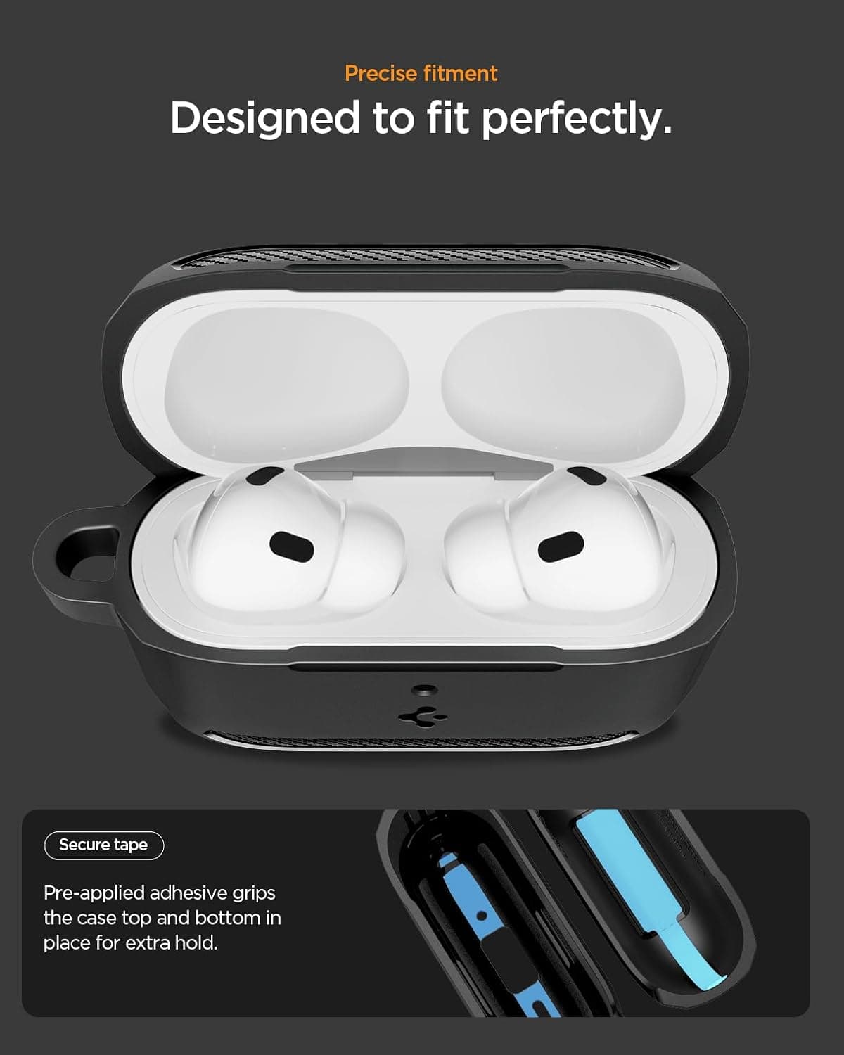 قاب محافظ Spigen Rugged Armor ضدضربه کارابیندار AirPods Pro 3 مشکی مات قاب محافظ Spigen Rugged Armor ضدضربه کارابیندار AirPods Pro 3 مشکی مات
