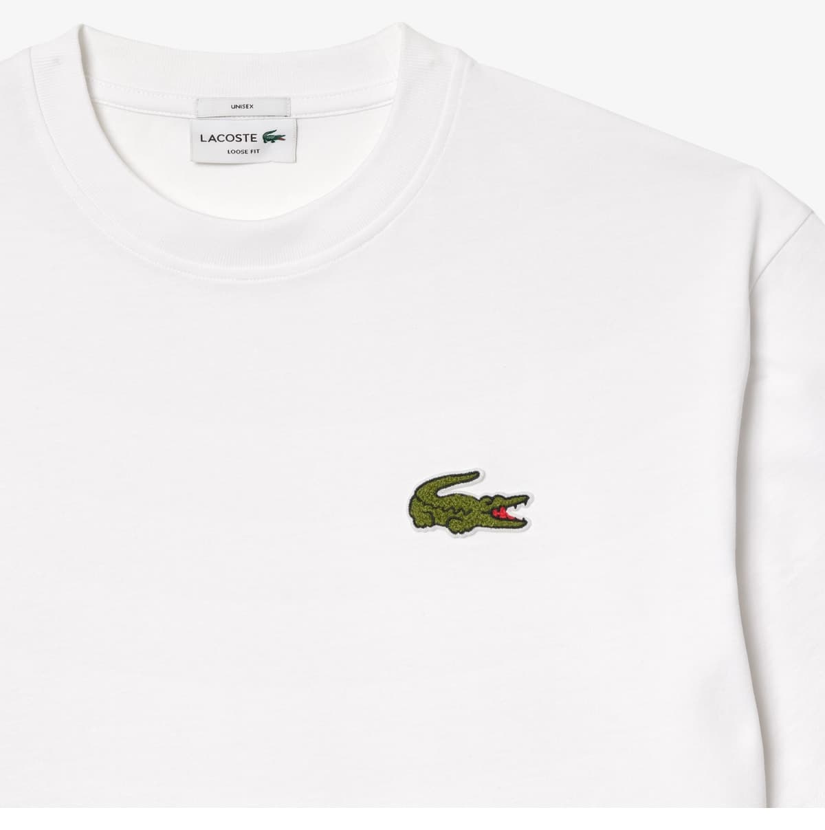 تیشرت یونیسکس Lacoste یقه گرد سفید پنبهای ارگانیک فیت آزاد تیشرت یونیسکس Lacoste یقه گرد سفید پنبهای ارگانیک فیت آزاد