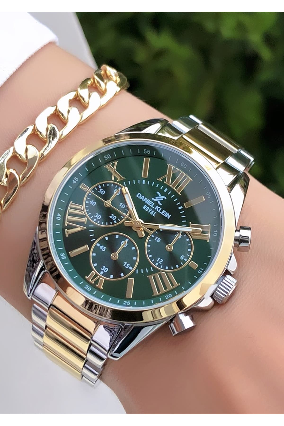 ساعت مچی زنانه Daniel Klein 36mm طلایی نقرهای سبز با دستبند هدیه ساعت مچی زنانه Daniel Klein 36mm طلایی نقرهای سبز با دستبند هدیه