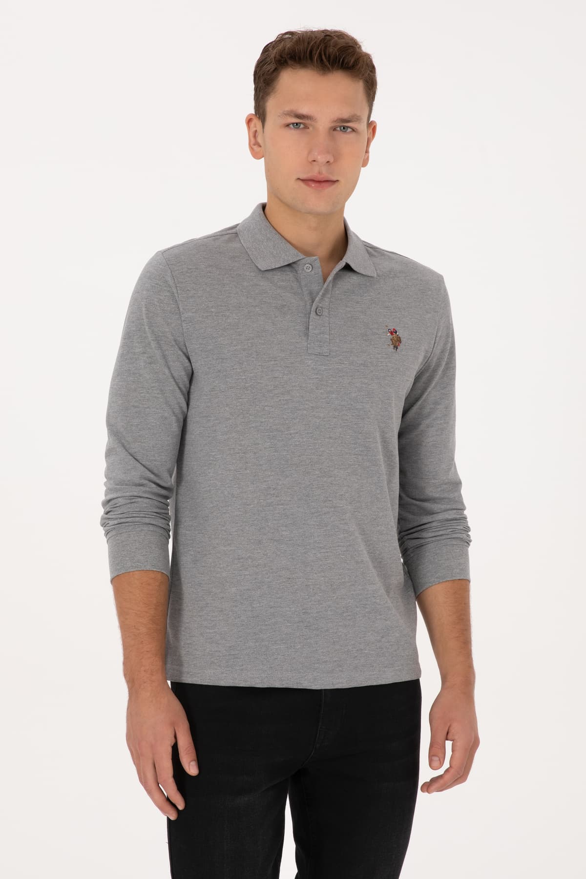 سوئیشرت مردانه U.S. Polo Assn. فیت معمولی یقه پولو خاکستری ملانژ مدل 50313772-VR086 سوئیشرت مردانه U.S. Polo Assn. فیت معمولی یقه پولو خاکستری ملانژ مدل 50313772-VR086