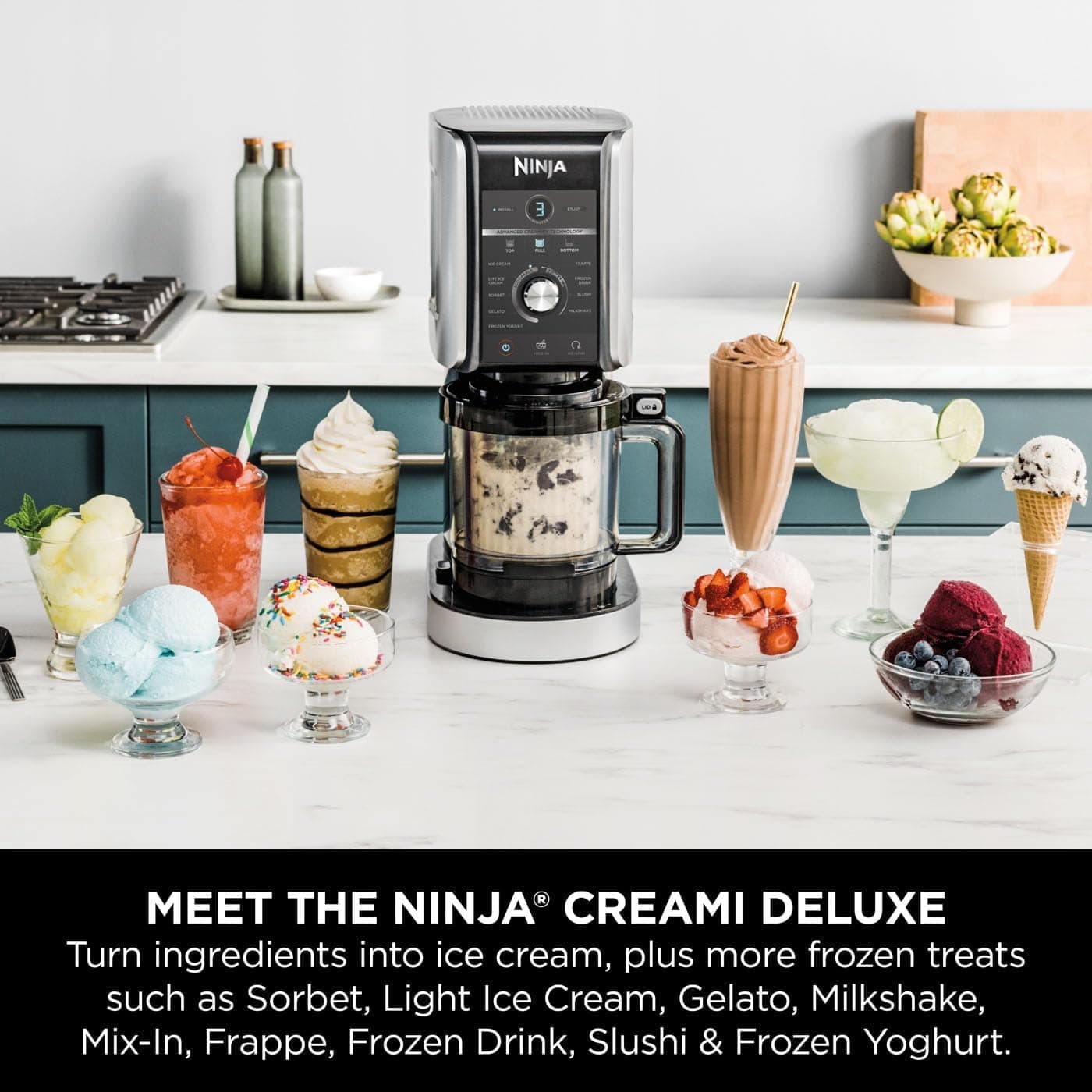 دستگاه بستنیساز و تهیهکننده دسر یخزده Ninja CREAMi Deluxe نقرهای مدل NC501ME دستگاه بستنیساز و تهیهکننده دسر یخزده Ninja CREAMi Deluxe نقرهای مدل NC501ME