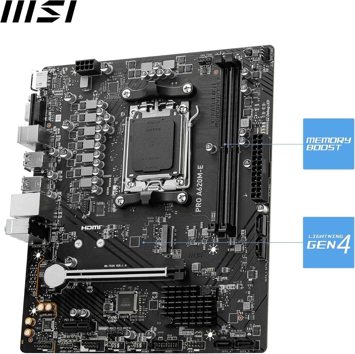 مادربرد MSI مدل PRO A620M-E سوکت AM5 DDR5 6000(OC) MHz mATX مادربرد MSI مدل PRO A620M-E سوکت AM5 DDR5 6000(OC) MHz mATX