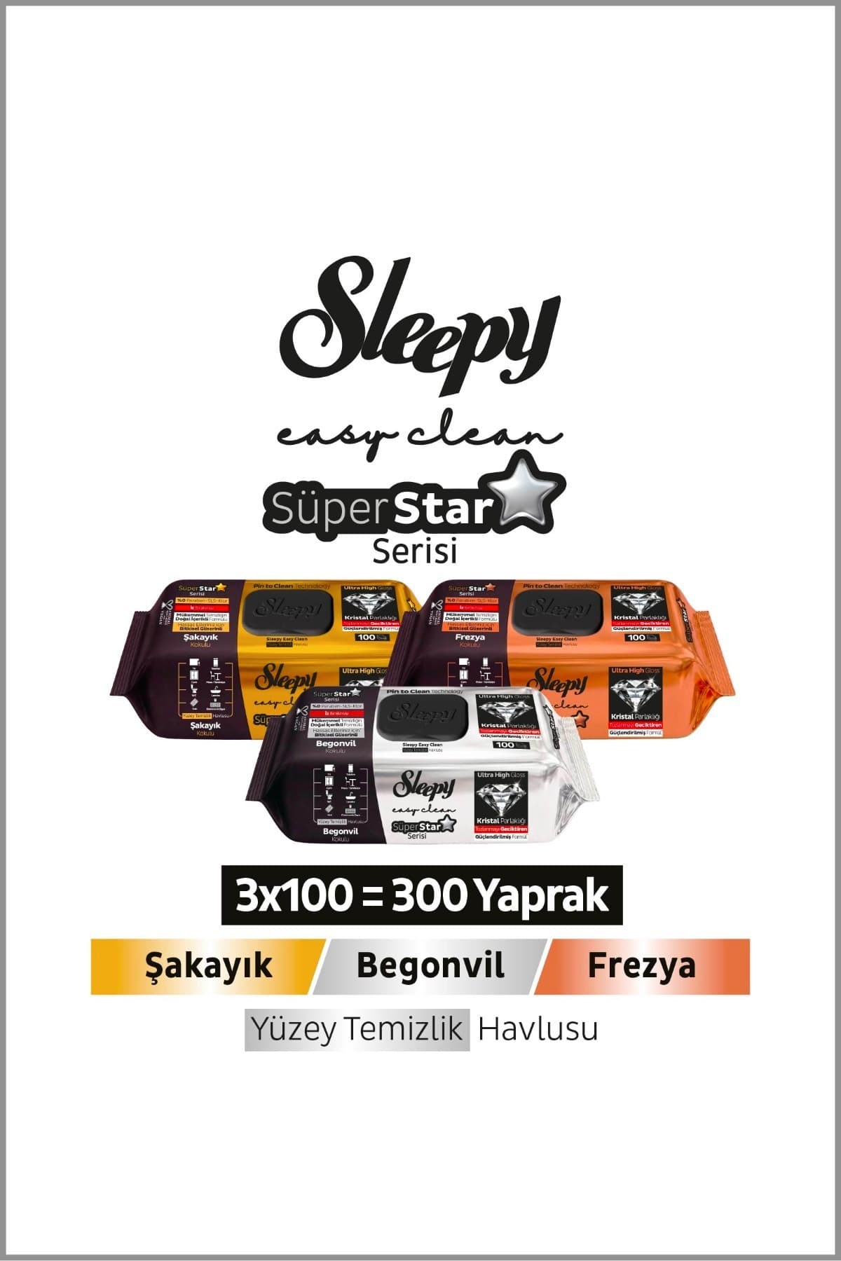 دستمال مرطوب سطح Sleepy Easy Clean SüperStar بوگنوویل، فریزیا، پیونی 3x100 برگ دستمال مرطوب سطح Sleepy Easy Clean SüperStar بوگنوویل، فریزیا، پیونی 3x100 برگ