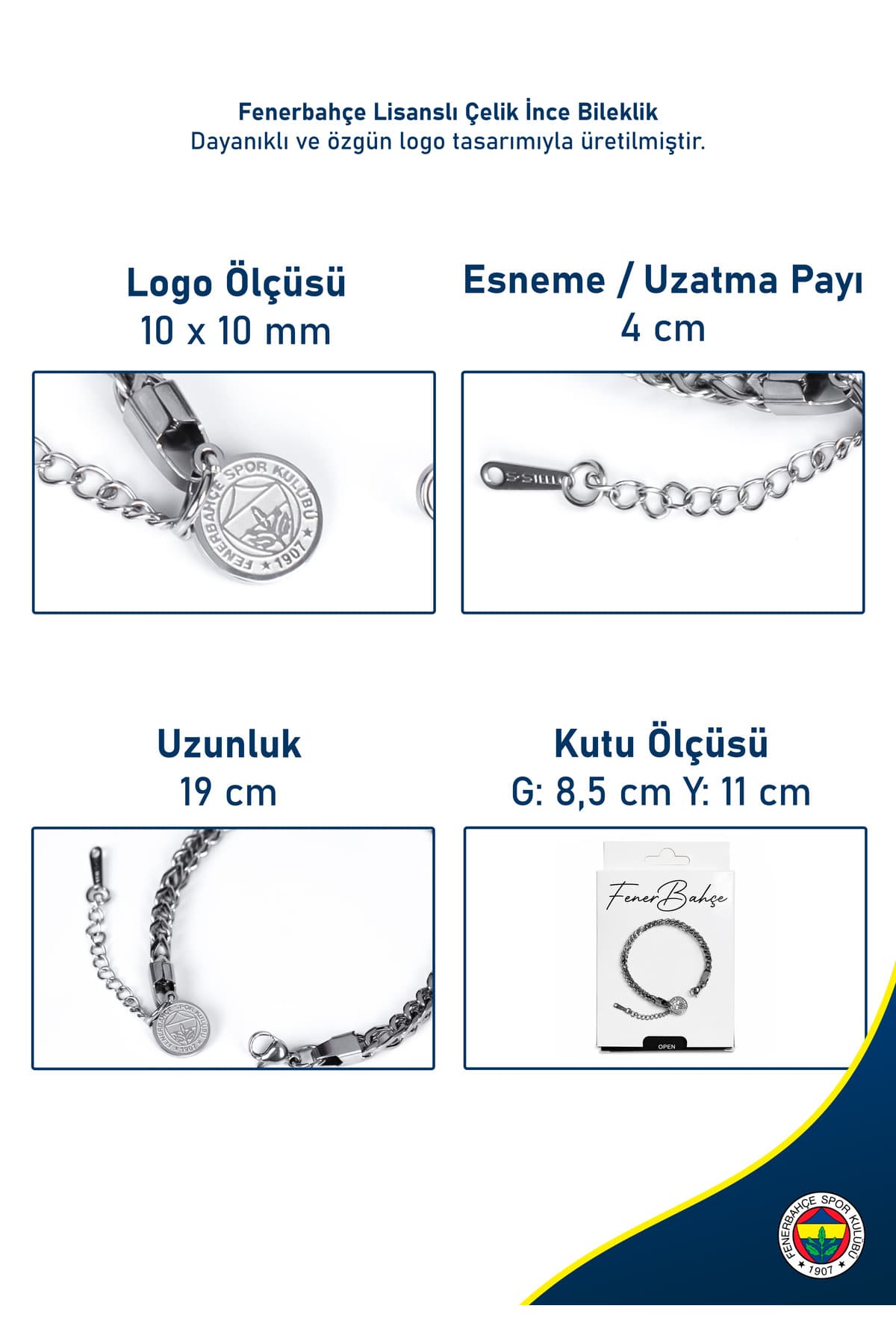 دستبند زنانه Fenerbahçe فولادی باریک قابل تنظیم 19 cm خاکستری لایسنسدار مدل FB دستبند زنانه Fenerbahçe فولادی باریک قابل تنظیم 19 cm خاکستری لایسنسدار مدل FB