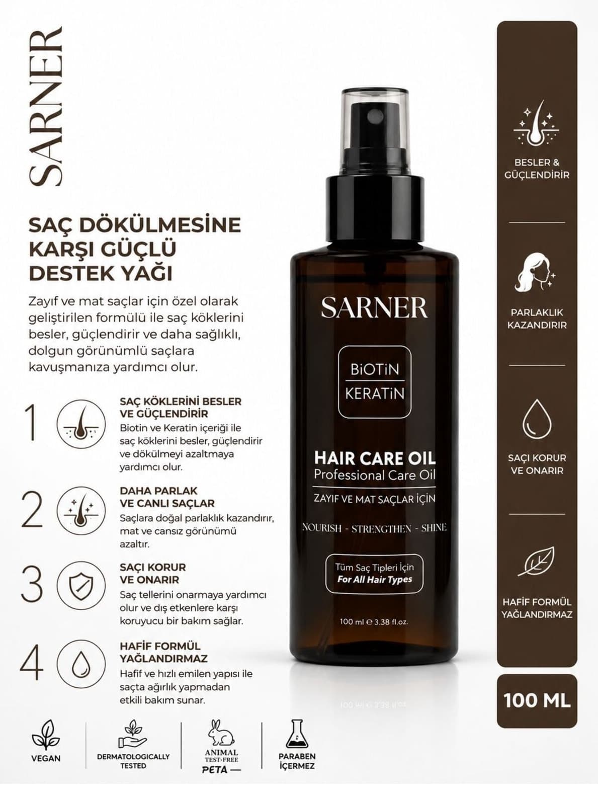 روغن مراقبت مو SARNER بیوتین و کراتین براقکننده تقویتکننده ضدریزش 100 ML روغن مراقبت مو SARNER بیوتین و کراتین براقکننده تقویتکننده ضدریزش 100 ML