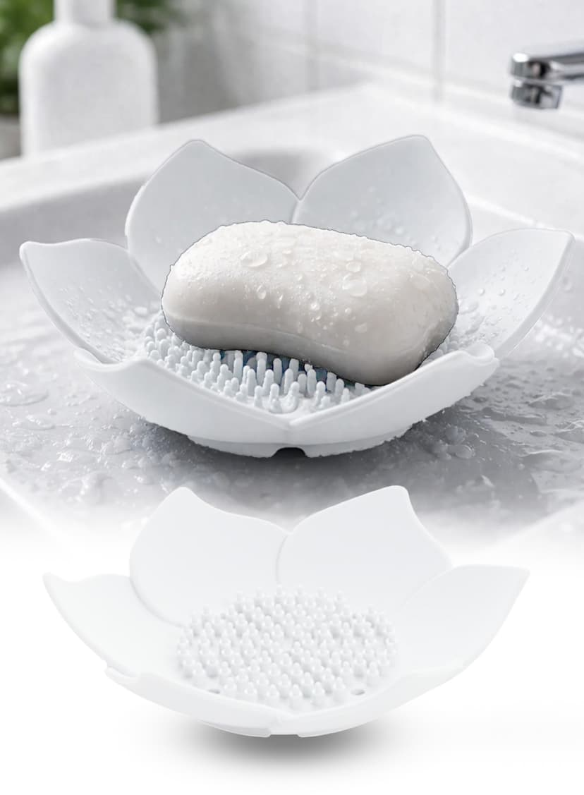 نگهدارنده صابون و اسفنج حمام omilife سیلیکونی طرح لوتوس سفید با زهکش آب نگهدارنده صابون و اسفنج حمام omilife سیلیکونی طرح لوتوس سفید با زهکش آب