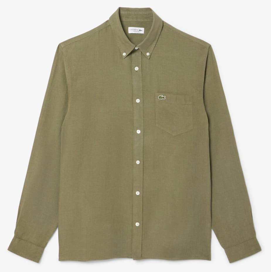 پیراهن مردانه Lacoste کتان یقه دکمهدار فیت معمولی خاکی پیراهن مردانه Lacoste کتان یقه دکمهدار فیت معمولی خاکی