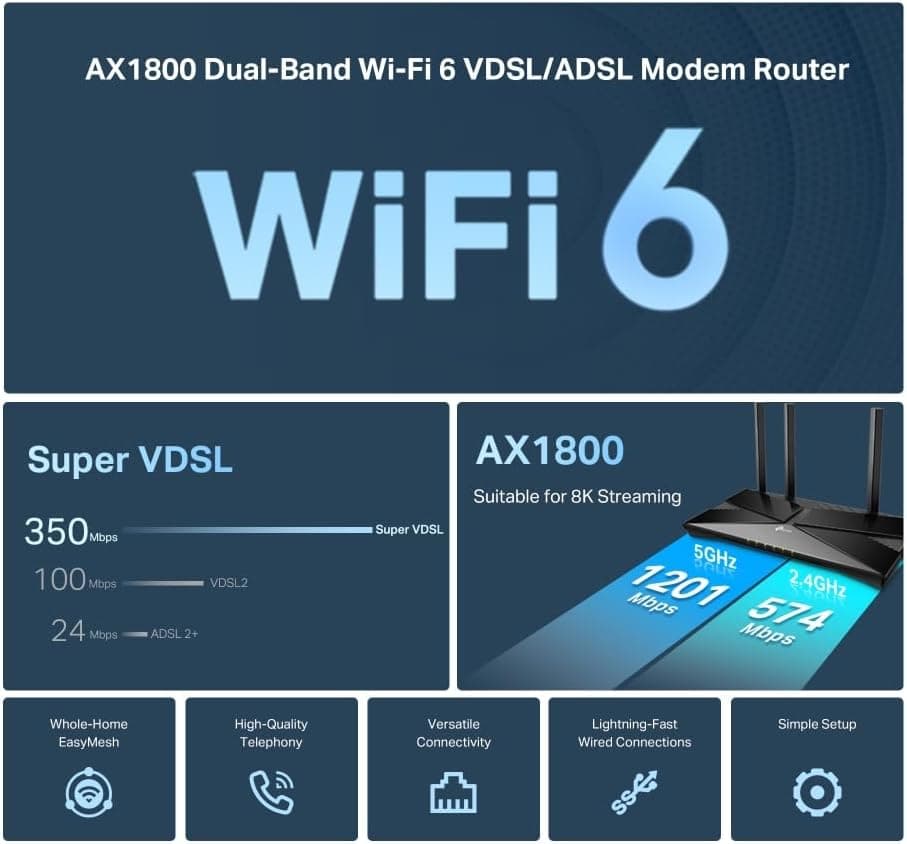 روتر بیسیم TP-Link گیگابیتی دوبانده 2.4 GHz / 5 GHz مدل Archer VX1800v مشکی روتر بیسیم TP-Link گیگابیتی دوبانده 2.4 GHz / 5 GHz مدل Archer VX1800v مشکی