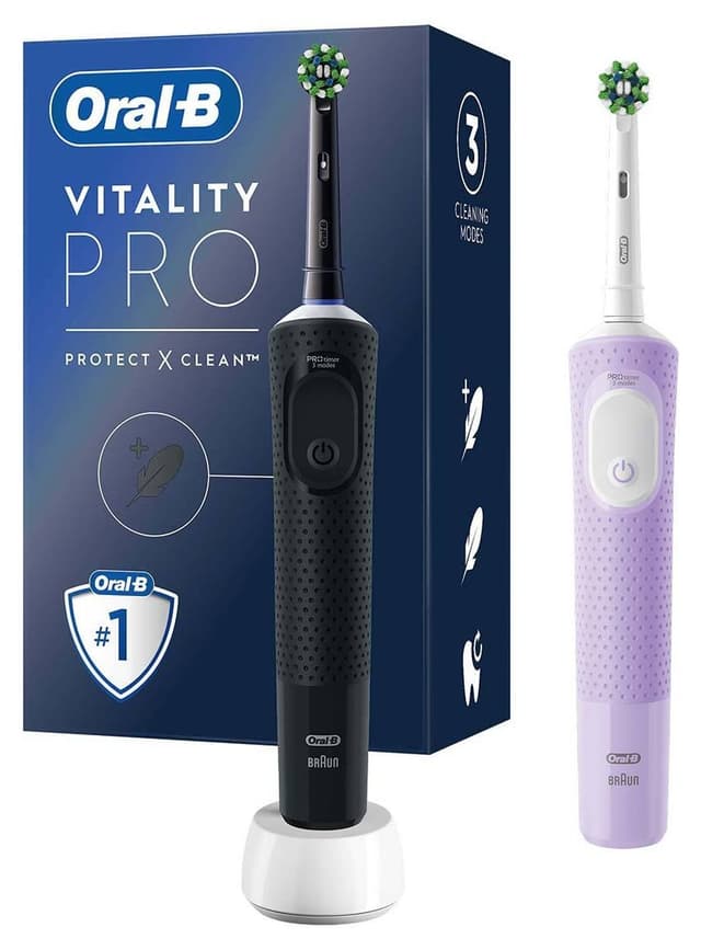 مسواک برقی Oral-B مدل Vitality Pro بسته ۲ عددی مشکی و یاسی مسواک برقی Oral-B مدل Vitality Pro بسته ۲ عددی مشکی و یاسی
