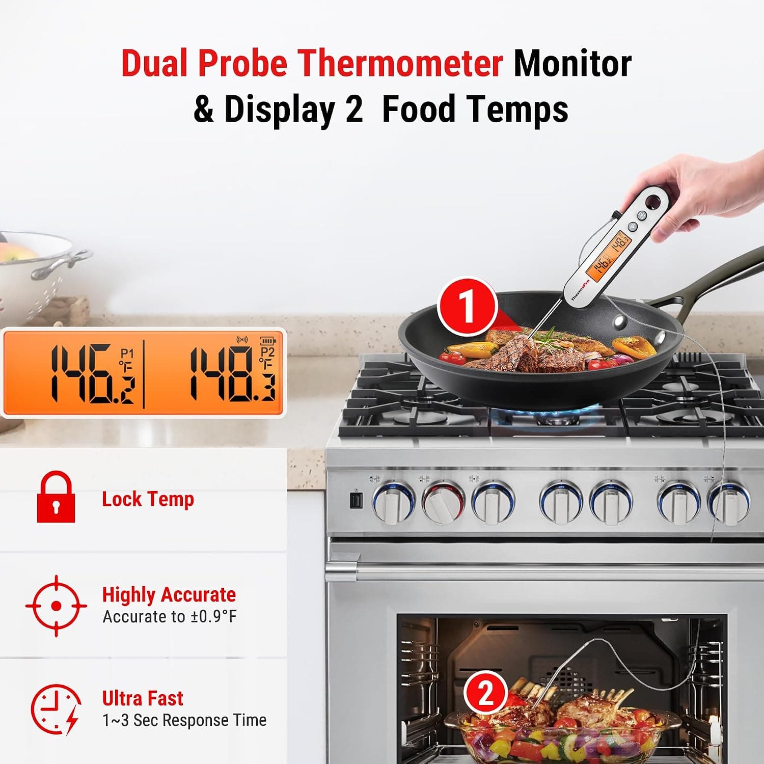 ترمومتر دیجیتال گوشت Thermopro دو پروبی ضدآب با سنسور فر شارژی مدل TP610 ترمومتر دیجیتال گوشت Thermopro دو پروبی ضدآب با سنسور فر شارژی مدل TP610