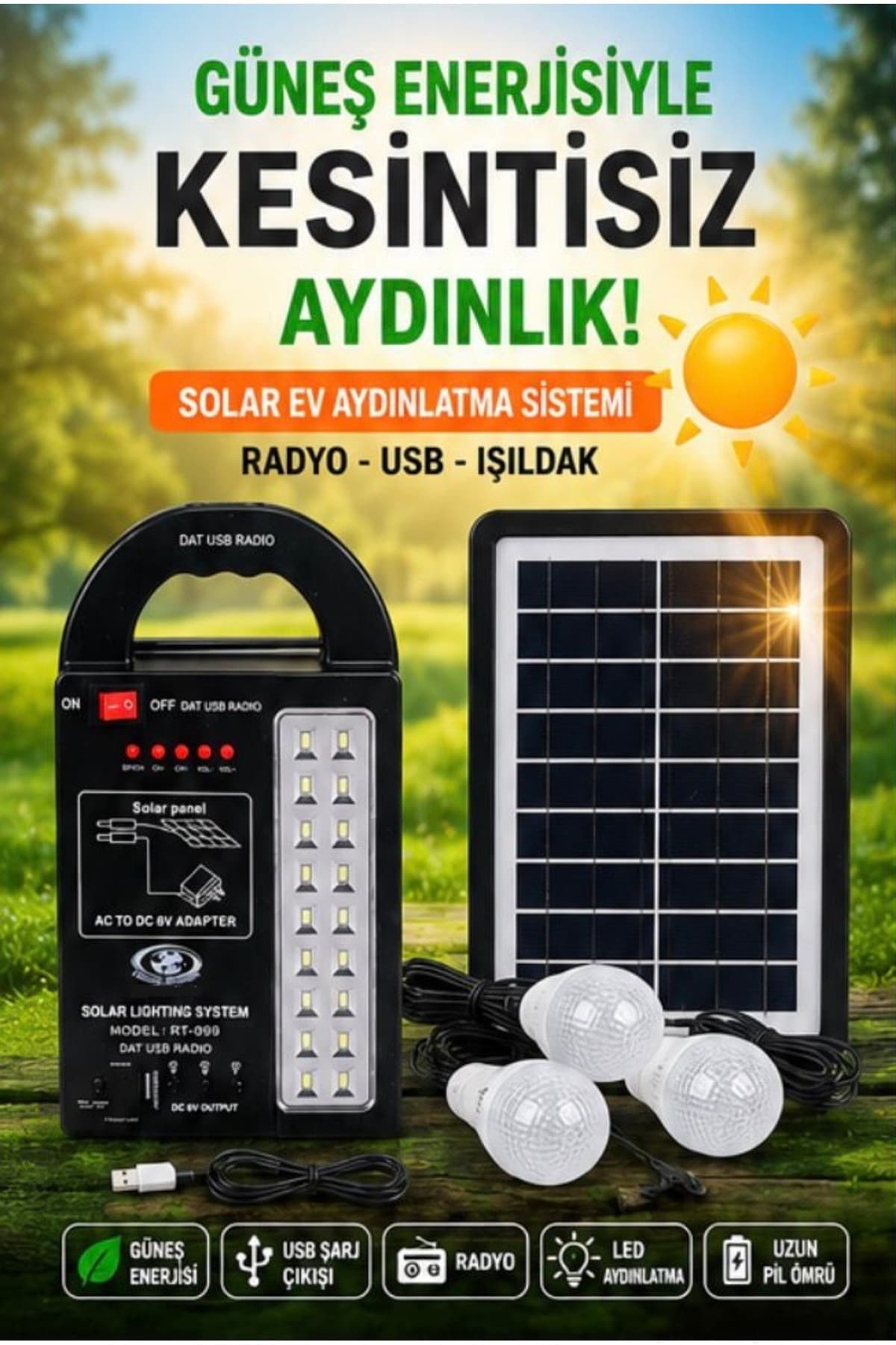 سیستم روشنایی خورشیدی ataşbey با پاوربانک، خروجی USB و 3 لامپ مدل AT-999 سیستم روشنایی خورشیدی ataşbey با پاوربانک، خروجی USB و 3 لامپ مدل AT-999