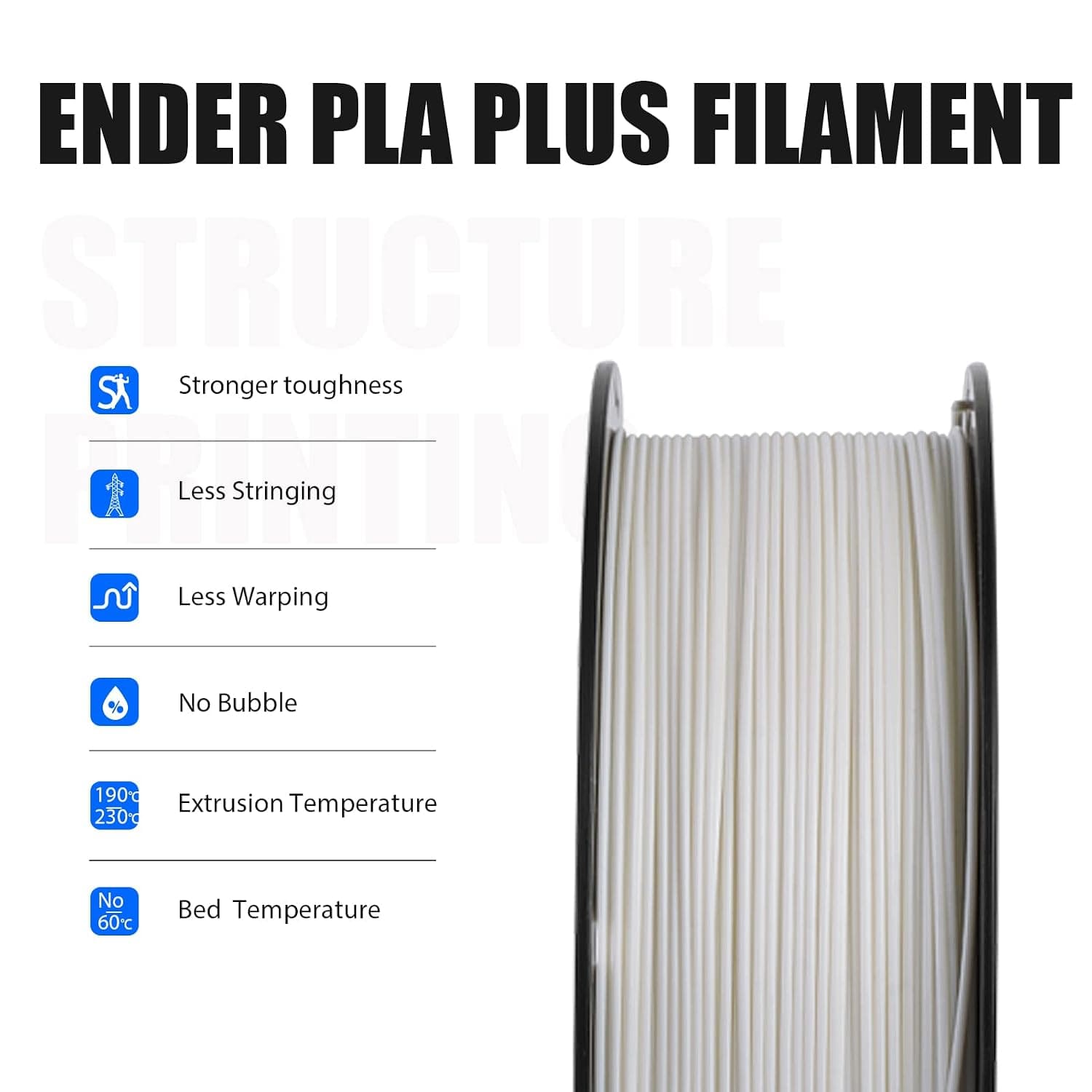 فیلامنت PLA Plus قطر 1.75 mm وزن 1 kg سفید Creality فیلامنت PLA Plus قطر 1.75 mm وزن 1 kg سفید Creality