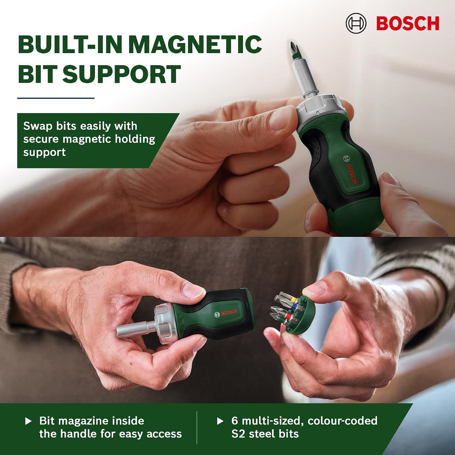 مجموعه پیچگوشتی جغجغهای 6 پارچه Bosch مدل 1600A027PK مجموعه پیچگوشتی جغجغهای 6 پارچه Bosch مدل 1600A027PK