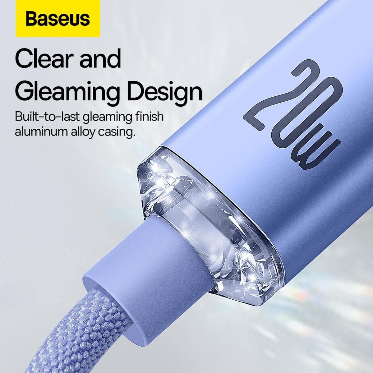 کابل Baseus Crystal Shine 20W Type-C to Lightning، 1.2m، بنفش کابل Baseus Crystal Shine 20W Type-C to Lightning، 1.2m، بنفش