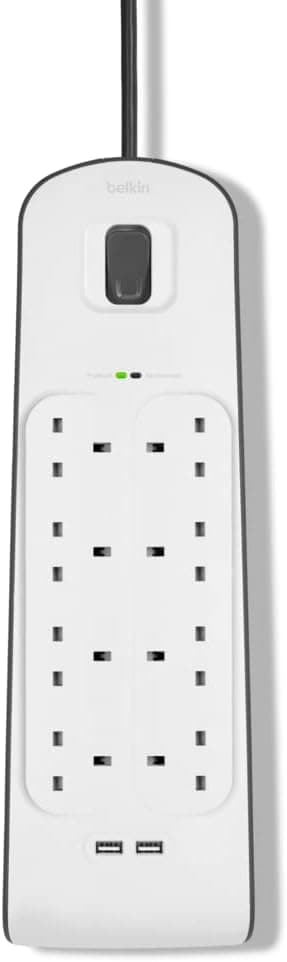 چندراهی برق Belkin هشتخانه با محافظ و 2 پورت USB مشترک 2.4 A و کابل 2 متری چندراهی برق Belkin هشتخانه با محافظ و 2 پورت USB مشترک 2.4 A و کابل 2 متری
