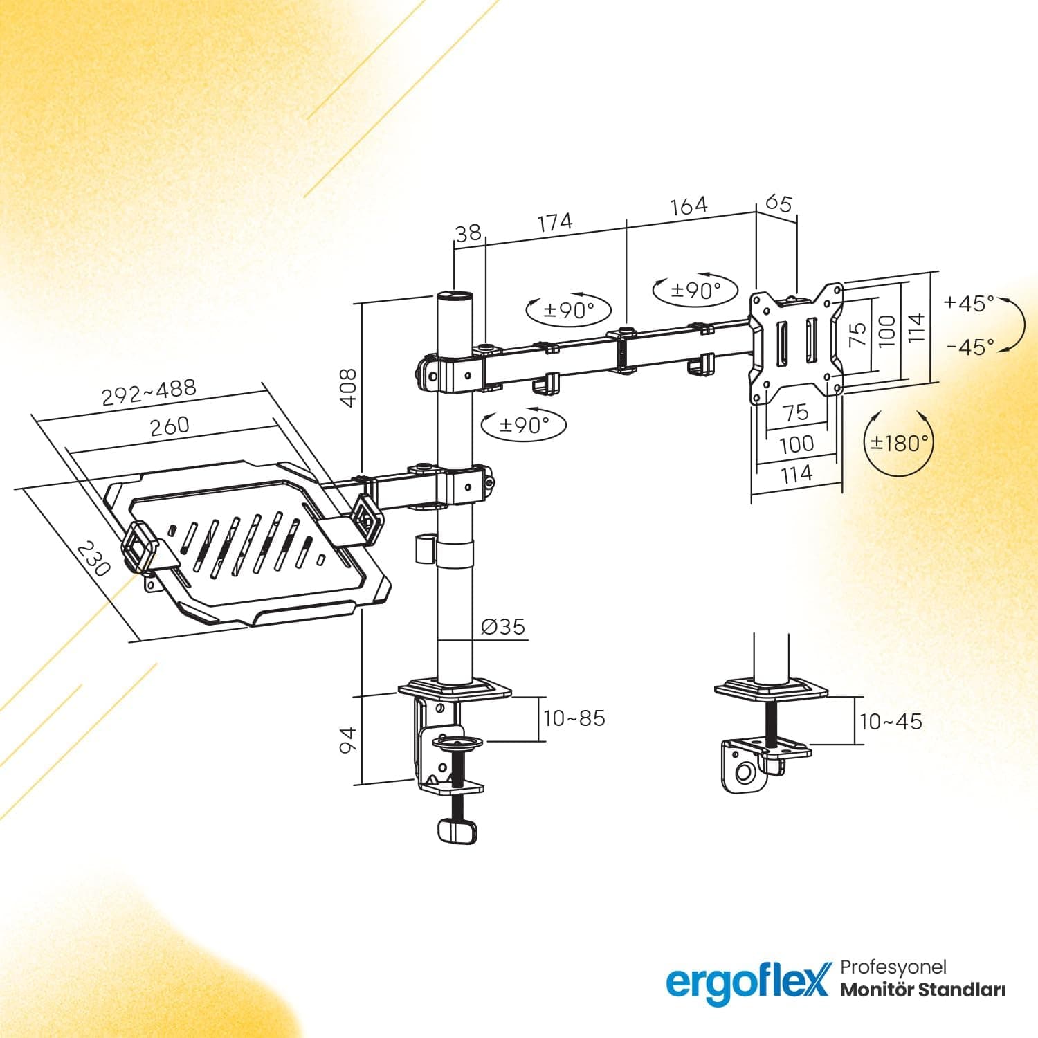 پایه نگهدارنده مانیتور و استند لپتاپ ergoflex دو بازو مدل A74L پایه نگهدارنده مانیتور و استند لپتاپ ergoflex دو بازو مدل A74L
