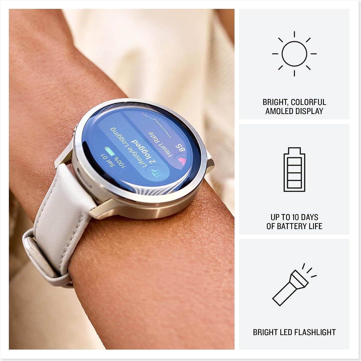 ساعت هوشمند Garmin بند چرمی طلایی 41 mm مدل Venu 4 ساعت هوشمند Garmin بند چرمی طلایی 41 mm مدل Venu 4