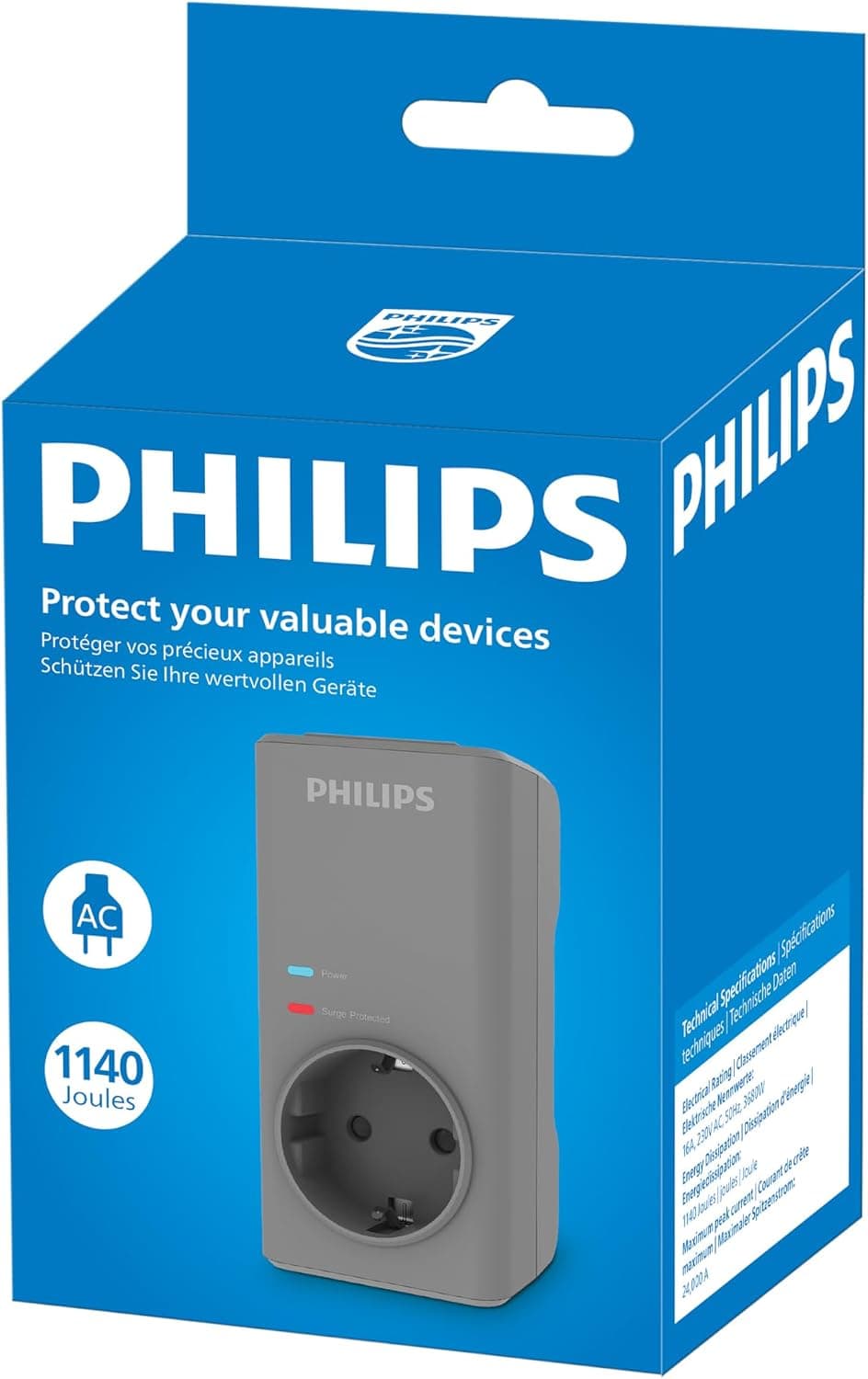 پریز برق محافظدار تکی PHILIPS 1140 Joule خاکستری مدل CHP7010G/10 پریز برق محافظدار تکی PHILIPS 1140 Joule خاکستری مدل CHP7010G/10