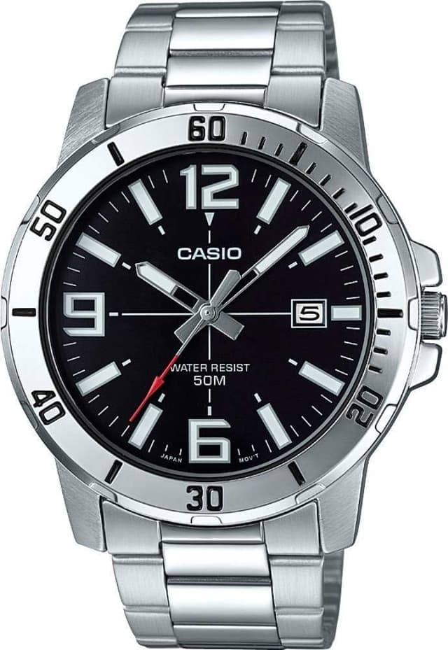 ساعت مچی مردانه Casio صفحه مشکی بند نقرهای مدل MTP-VD01D-1BVUDF ساعت مچی مردانه Casio صفحه مشکی بند نقرهای مدل MTP-VD01D-1BVUDF