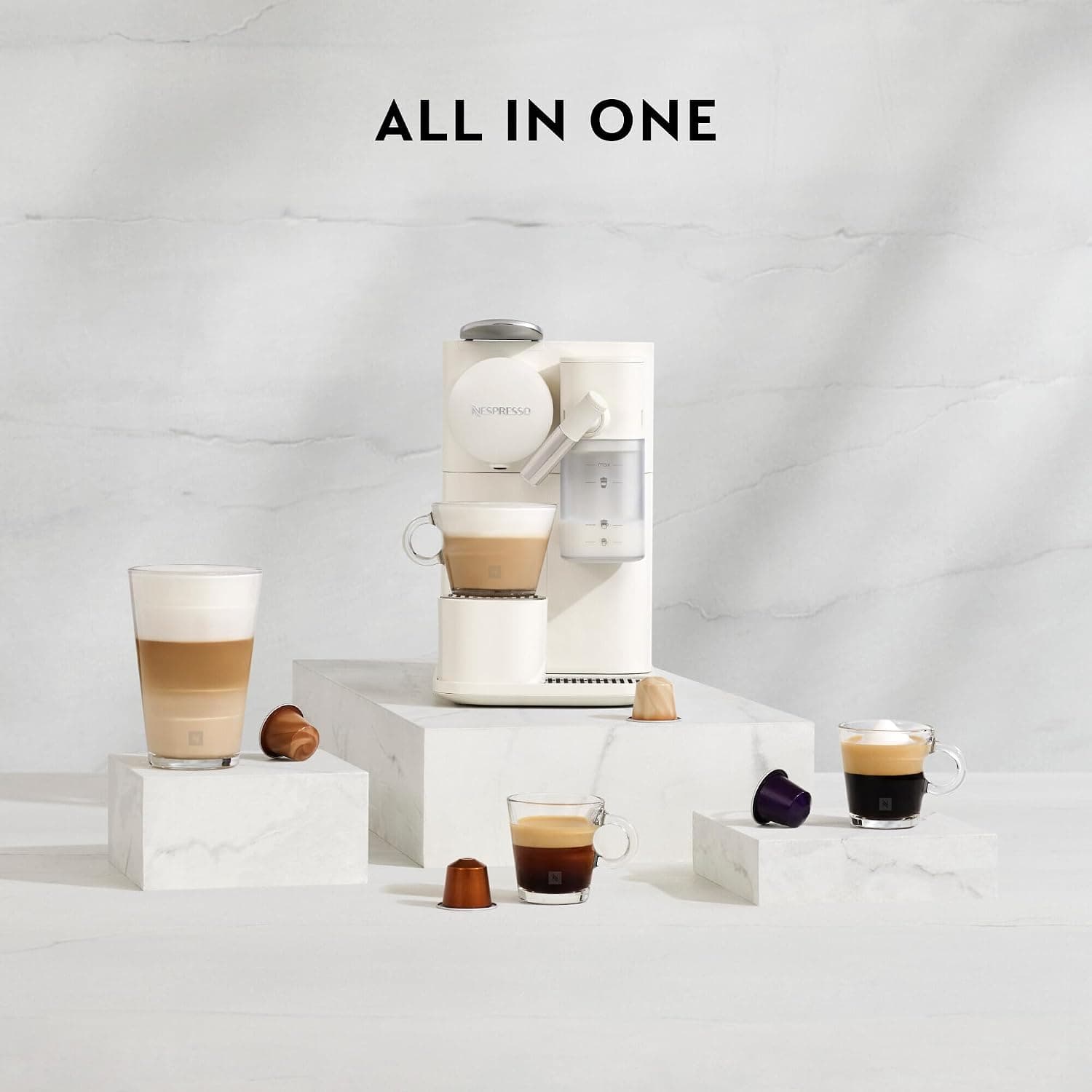 دستگاه قهوهساز کپسولی تکنفره اتوماتیک Nespresso De'Longhi با کفساز شیر خودکار مدل Lattissima One Evo EN510.W 1450W سفید دستگاه قهوهساز کپسولی تکنفره اتوماتیک Nespresso De'Longhi با کفساز شیر خودکار مدل Lattissima One Evo EN510.W 1450W سفید