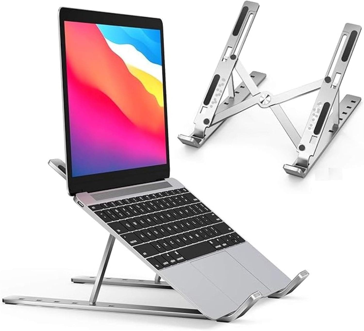 پایه لپتاپ رومیزی تنظیمشونده آلومینیومی تاشو نقرهای سازگار با MacBook، Dell و HP 27x5.5x2.5cm پایه لپتاپ رومیزی تنظیمشونده آلومینیومی تاشو نقرهای سازگار با MacBook، Dell و HP 27x5.5x2.5cm