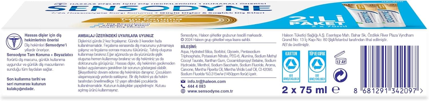 خمیردندان محافظت کامل و سفیدکننده Sensodyne 75 Ml 1+1 خمیردندان محافظت کامل و سفیدکننده Sensodyne 75 Ml 1+1