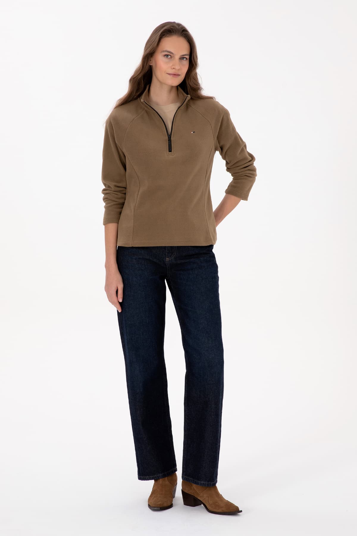 سوئیشرت پولار زنانه U.S. Polo Assn. خاکی یقه ایستاده زیپدار مدل 50316714-VR027 سوئیشرت پولار زنانه U.S. Polo Assn. خاکی یقه ایستاده زیپدار مدل 50316714-VR027