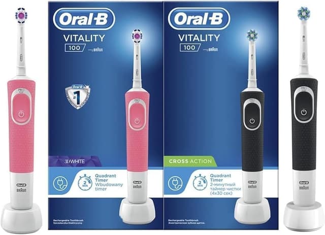 مسواک برقی شارژی Oral-B مدل Vitality D100 مشکی و صورتی 1+1 رایگان مسواک برقی شارژی Oral-B مدل Vitality D100 مشکی و صورتی 1+1 رایگان