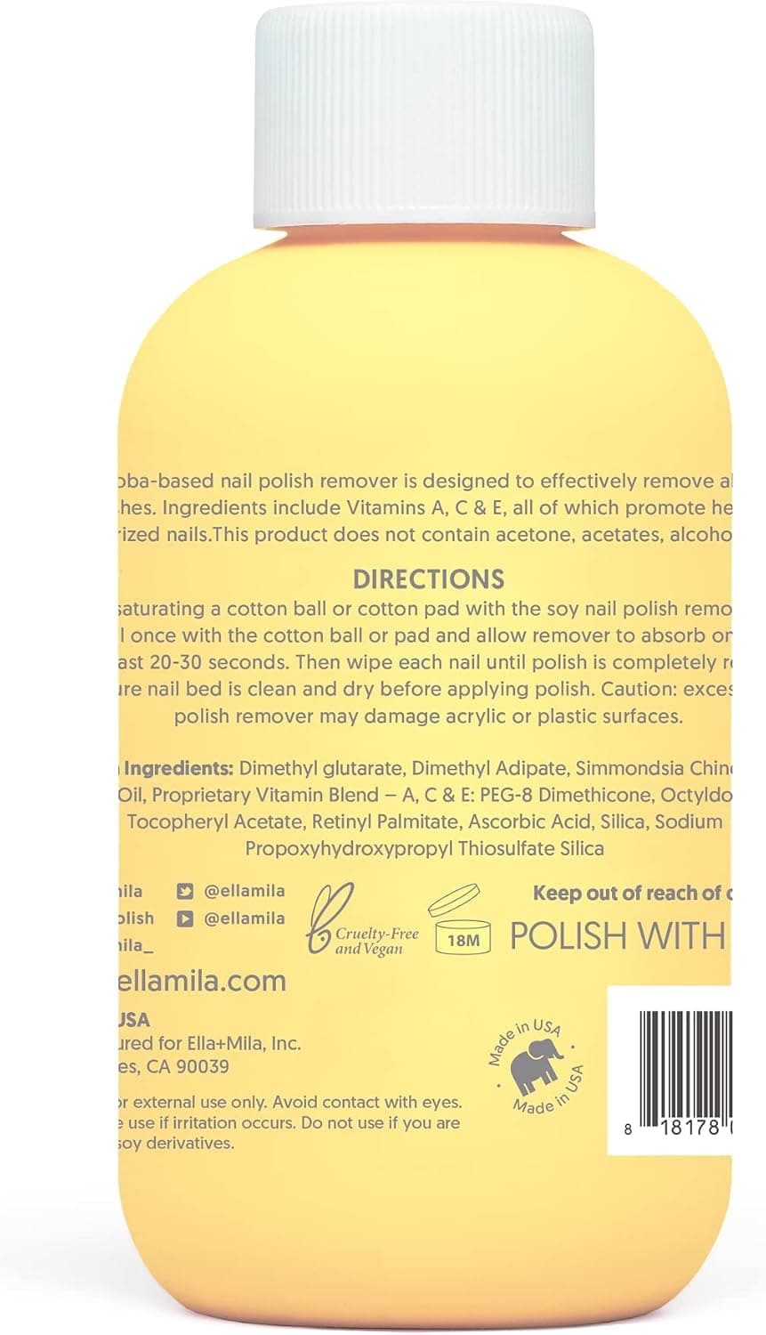 پاککننده لاک ناخن ella+mila بدون استون و غیرسمی حاوی روغن جوجوبا و ویتامینها 4 fl oz پاککننده لاک ناخن ella+mila بدون استون و غیرسمی حاوی روغن جوجوبا و ویتامینها 4 fl oz