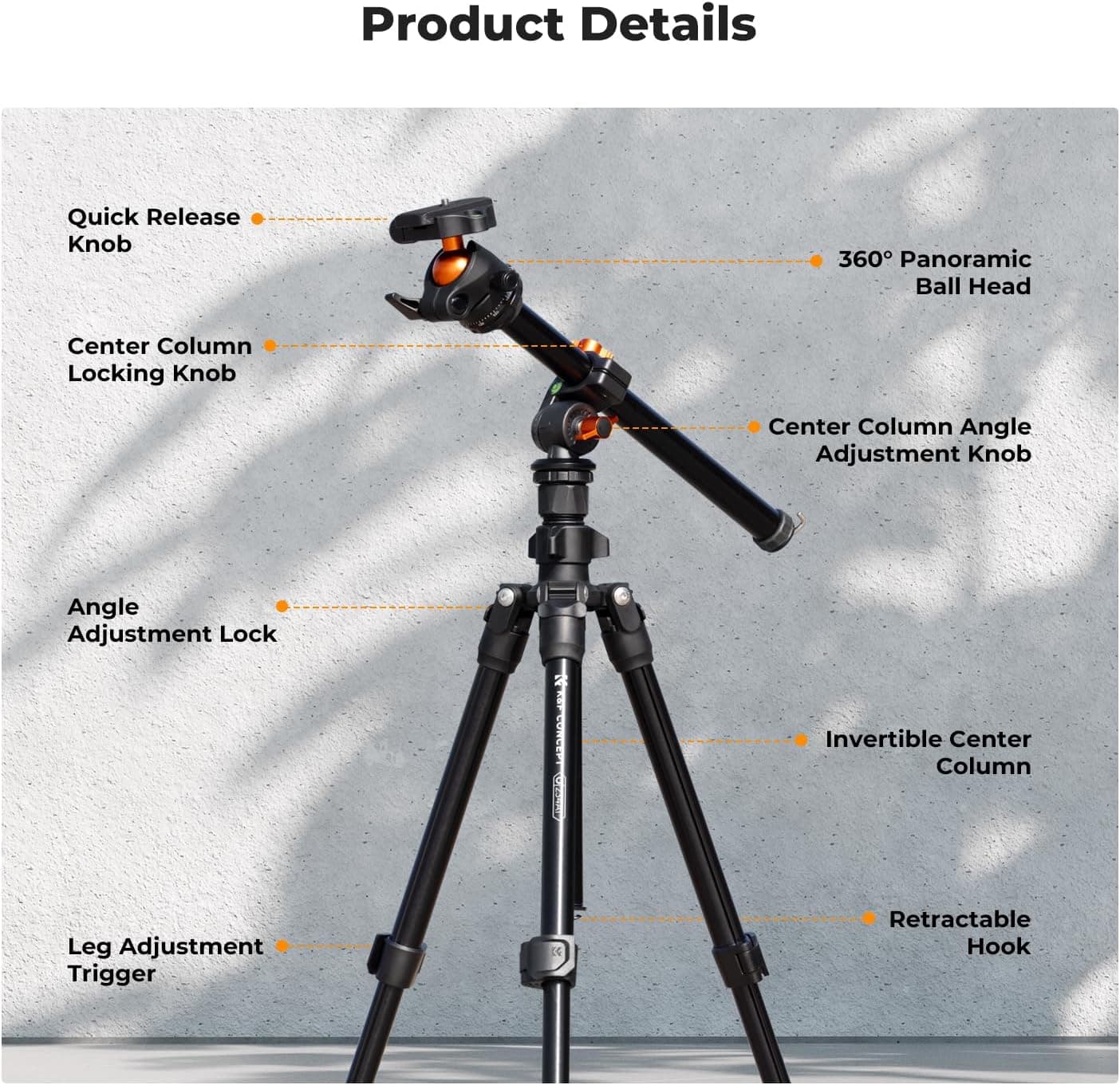 سهپایه دوربین K&F CONCEPT ستون مرکزی چرخان 76 inch سر ۳۶۰ درجه ۸ کیلوگرم سهپایه دوربین K&F CONCEPT ستون مرکزی چرخان 76 inch سر ۳۶۰ درجه ۸ کیلوگرم