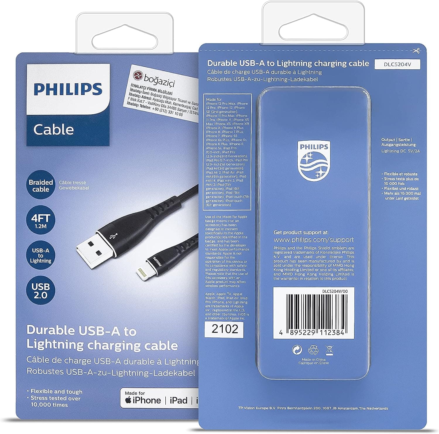 کابل شارژ iPhone PHILIPS USB-A به لایتنینگ ۱.۲ متری مدل DLC5204V/00 کابل شارژ iPhone PHILIPS USB-A به لایتنینگ ۱.۲ متری مدل DLC5204V/00