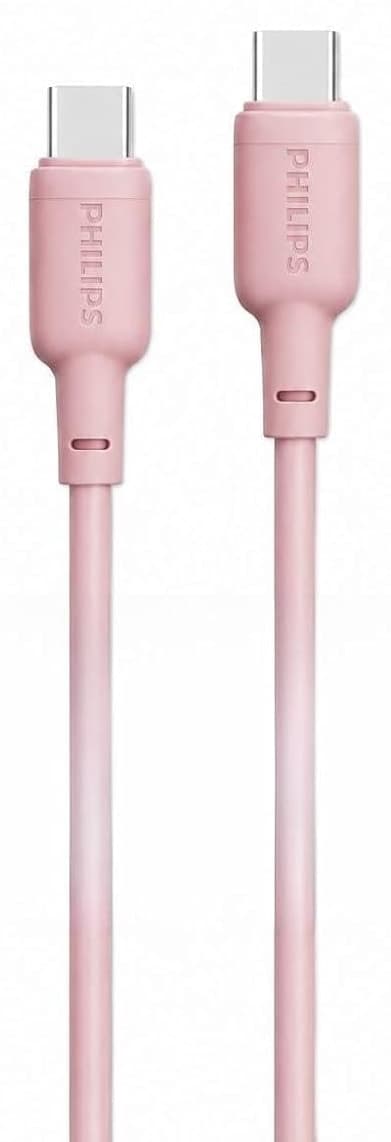 کابل شارژ سریع USB-C مردانه Philips 60W PD 1.2 متری روکش سیلیکونی صورتی کابل شارژ سریع USB-C مردانه Philips 60W PD 1.2 متری روکش سیلیکونی صورتی