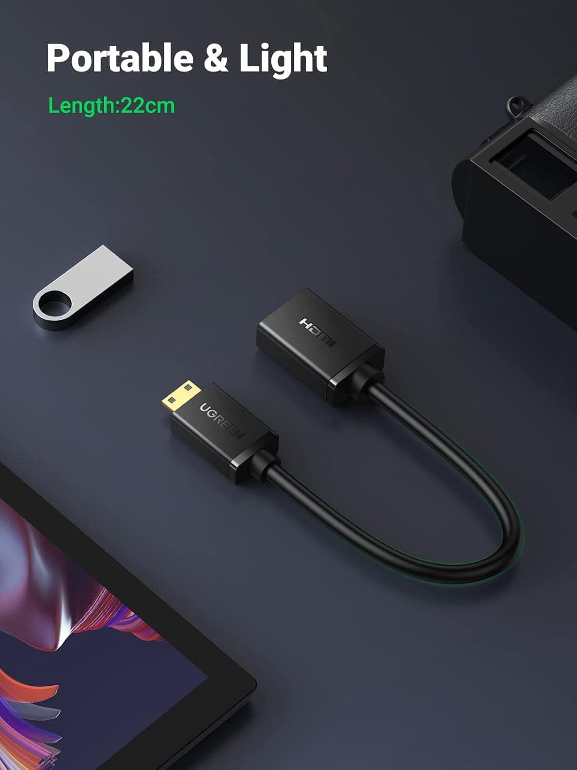 مبدل Mini HDMI به HDMI UGREEN نری به مادگی 4K 60Hz با پشتیبانی از 3D، 18Gbit/s، 20CM مبدل Mini HDMI به HDMI UGREEN نری به مادگی 4K 60Hz با پشتیبانی از 3D، 18Gbit/s، 20CM