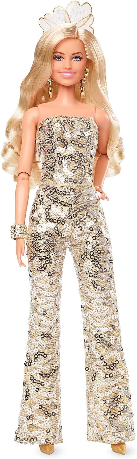 عروسک Barbie با سرهمی طلایی مدل Barbie Movie عروسک Barbie با سرهمی طلایی مدل Barbie Movie