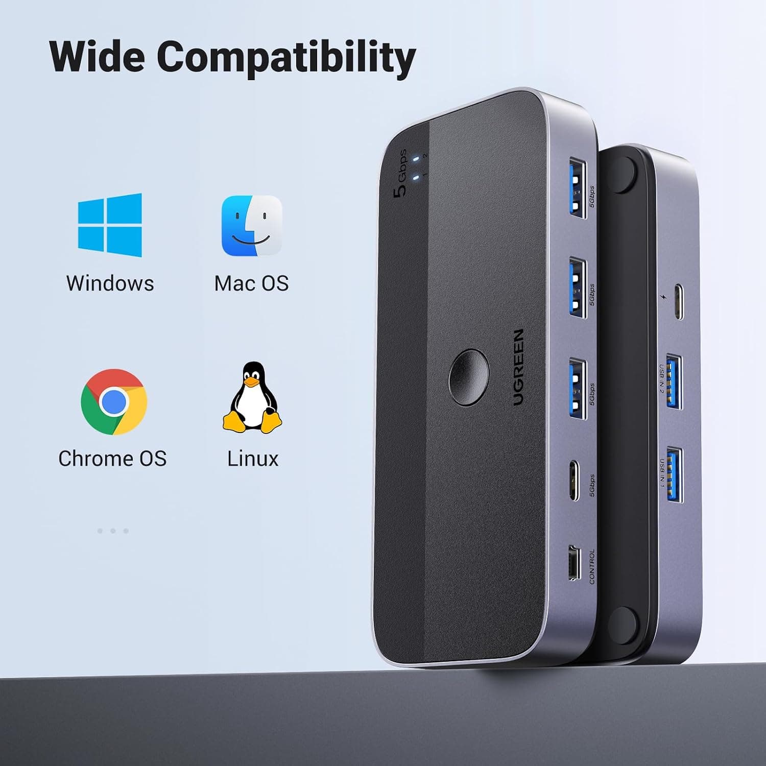 سوییچ USB 3.0 UGREEN مدل 2PC، KVM دو ورودی چهار خروجی با بدنه آلومینیومی سوییچ USB 3.0 UGREEN مدل 2PC، KVM دو ورودی چهار خروجی با بدنه آلومینیومی